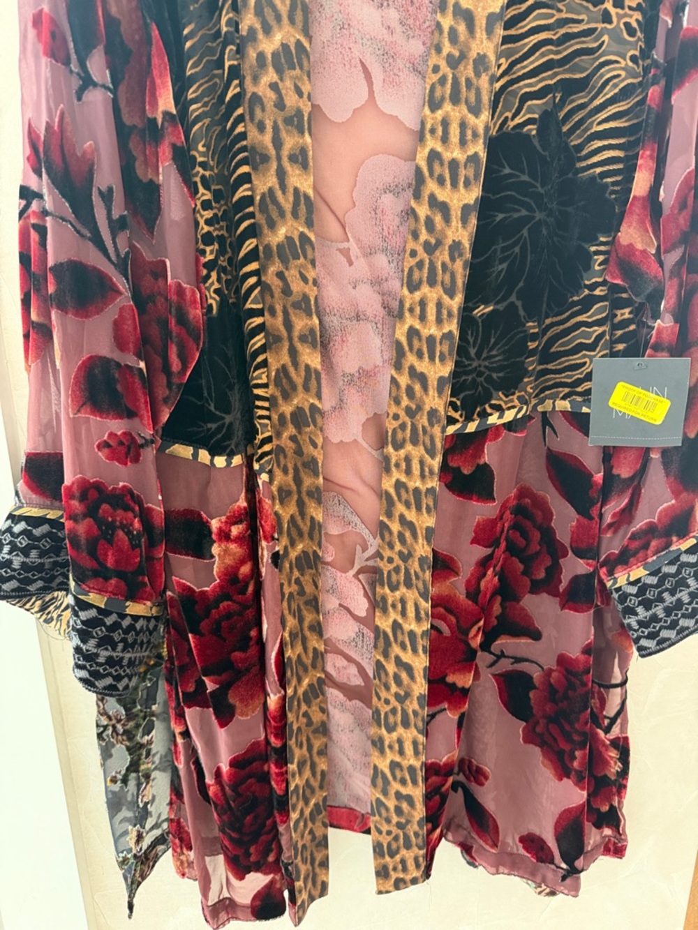 John Mark Sheer Floral & Leopard Kimono - Burgundy/Gold NWT - Picture 4 of 5